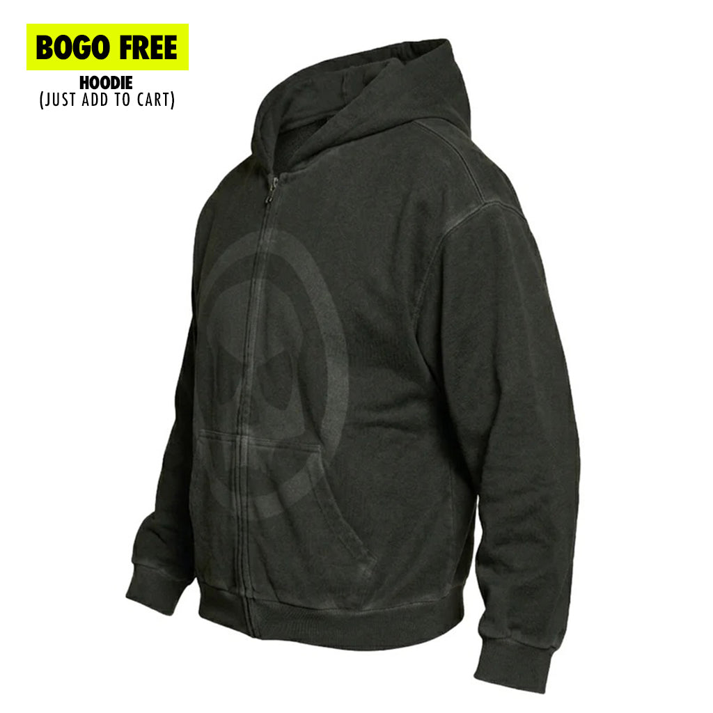 HERITAGE SKULL ZIP HOODIE - SAGE GREY WASH