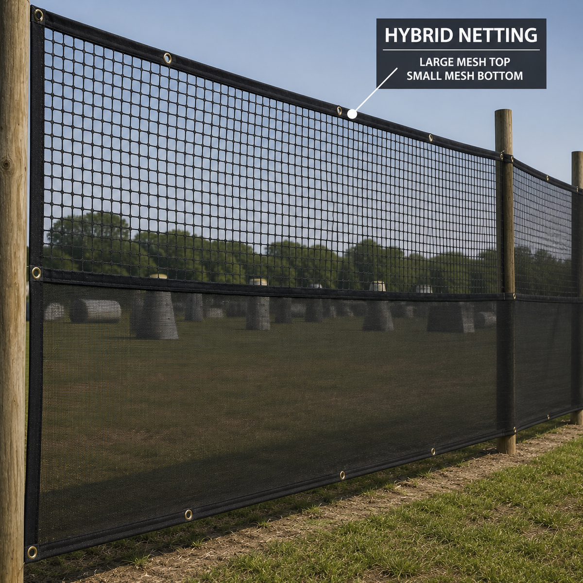 PAINTBALL HYBRID NETTING – HEM AND GROMMETS